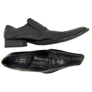 Antonio Zengara Mens Black Leather Dress Shoes Size 11M Italian EUC Loafer X1067